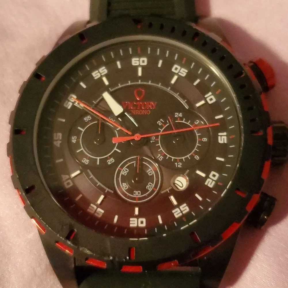 Victory Instruments‎ 8229 Chronograph Black & Red 3 Subdials Men's Large Watch